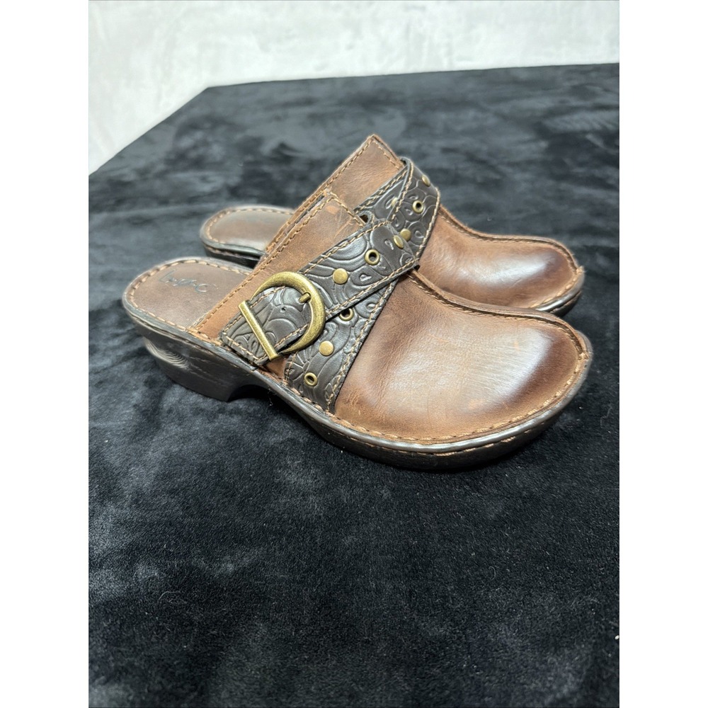 BOC Born Women's Concept Brown Leather Buckle Slip-On Mule Clogs Shoes sz 6